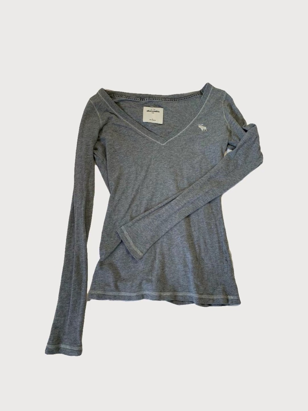 Abercrombie & Fitch Women's Gray V-Neck Long Sleeve Top